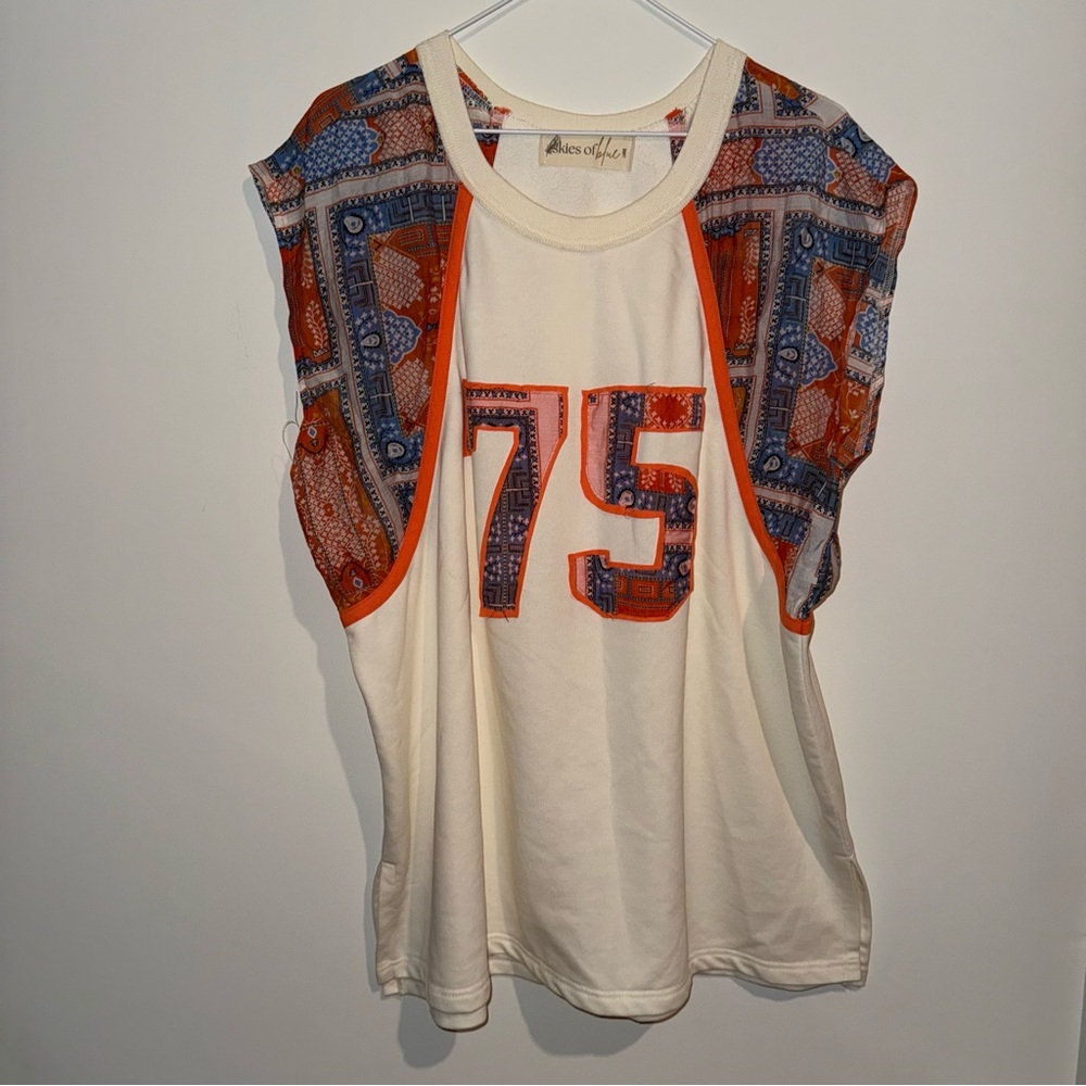 Boutique Patchwork Jersey Top Retro Number 75 Top